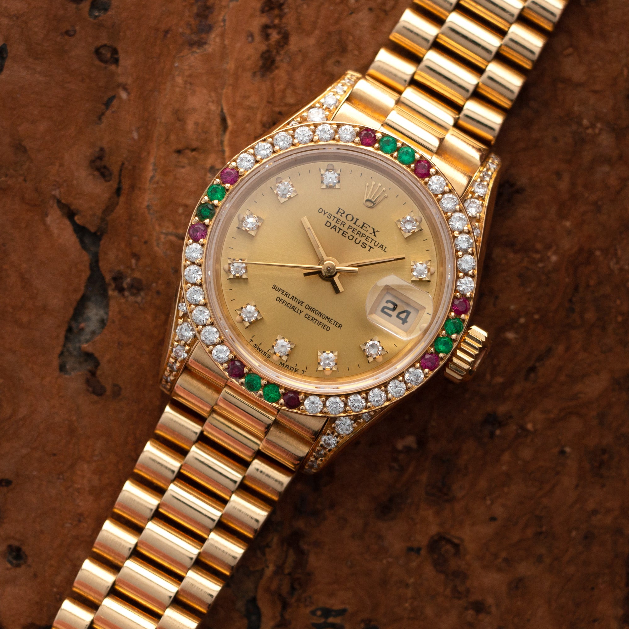 Rolex - Rolex Yellow Gold Datejust Diamond and Ruby Watch Ref. 69038 - The Keystone Watches