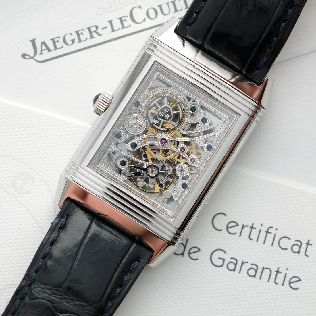Jaeger Lecoultre Platinum Reverso Number One Skeletonized Watch