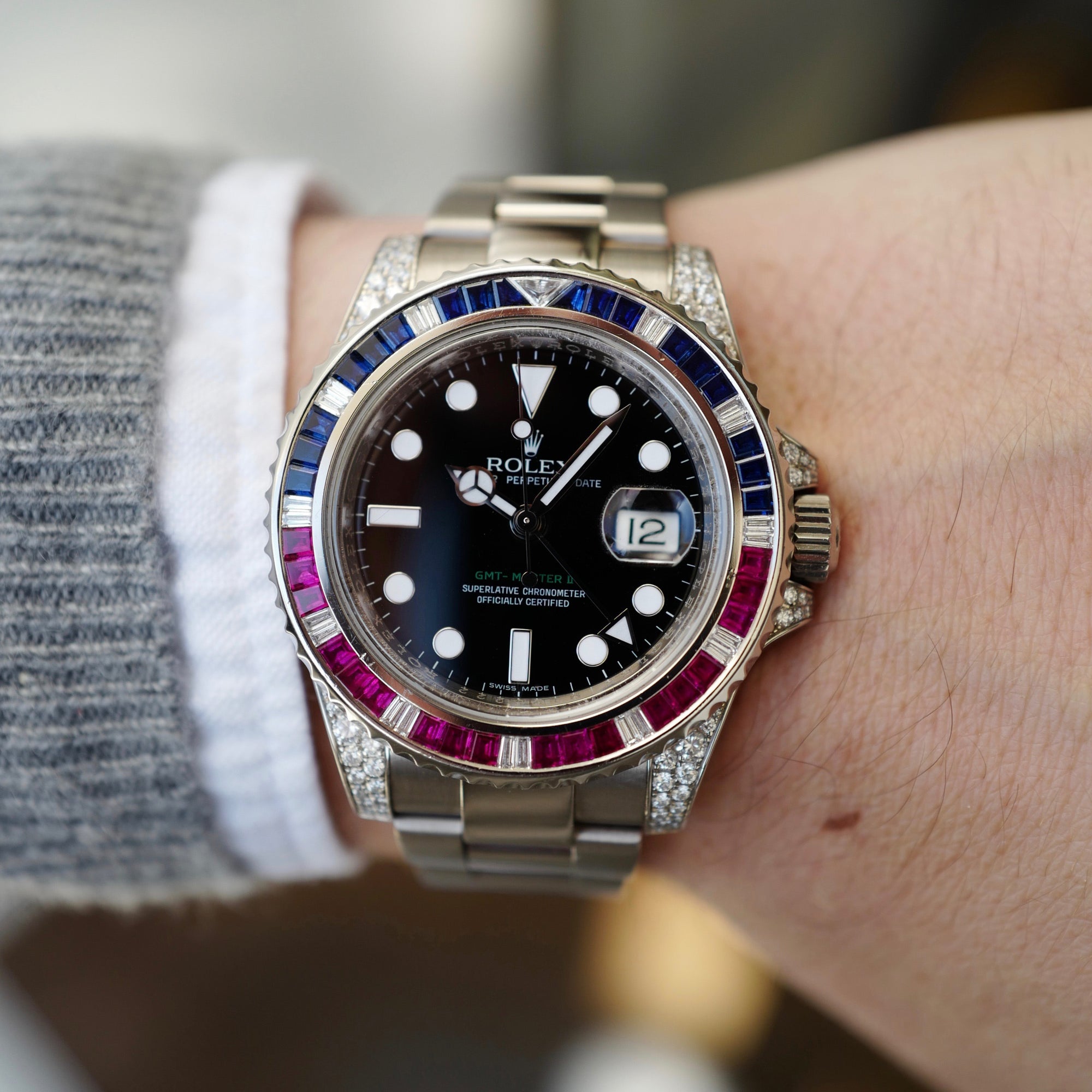 Rolex - Rolex White Gold GMT-Master II Sapphire Ruby Diamond Watch Ref. 116759 - The Keystone Watches