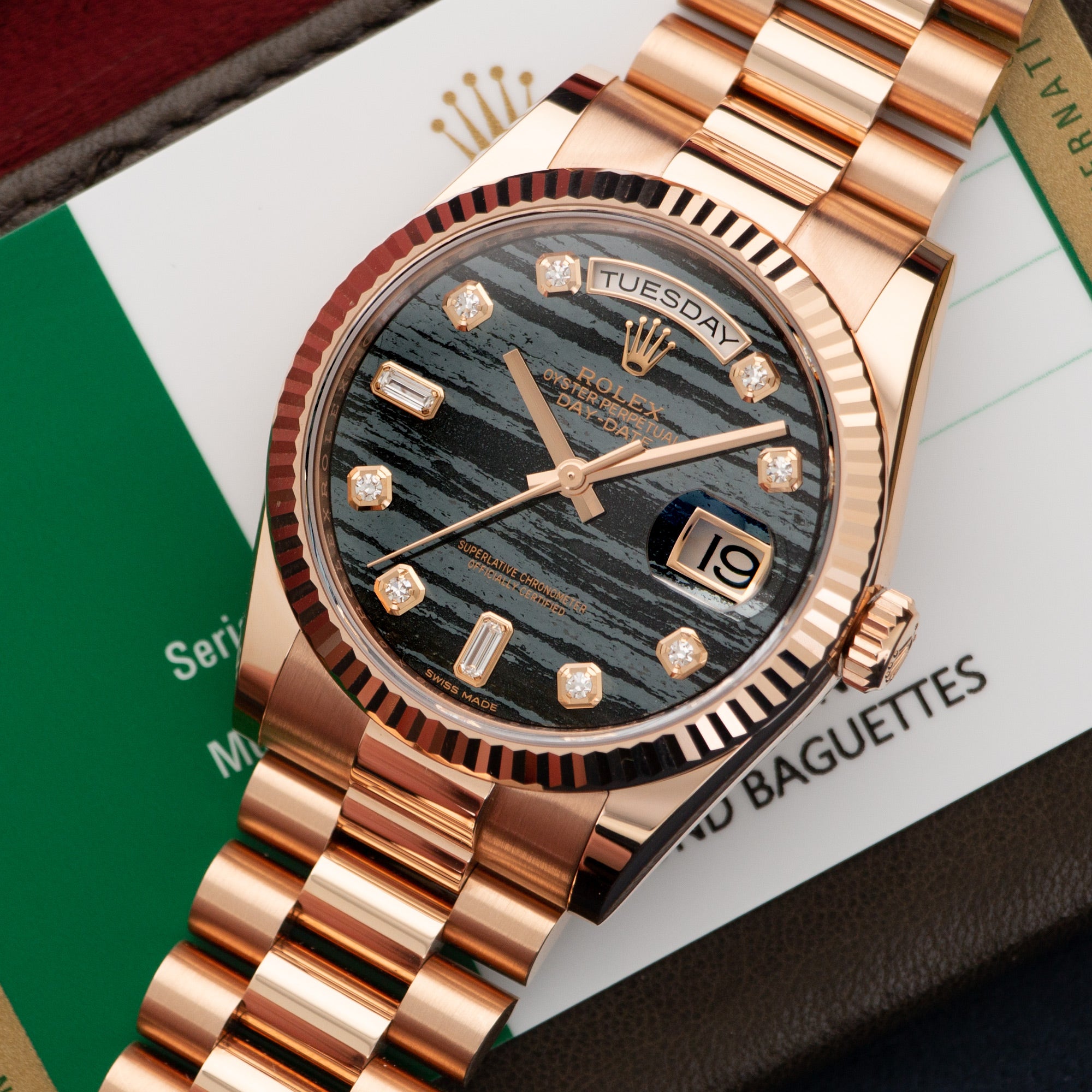 Rolex - Rolex Rose Gold Day-Date Everose Ferrite Diamond Watch Ref. 118235 - The Keystone Watches