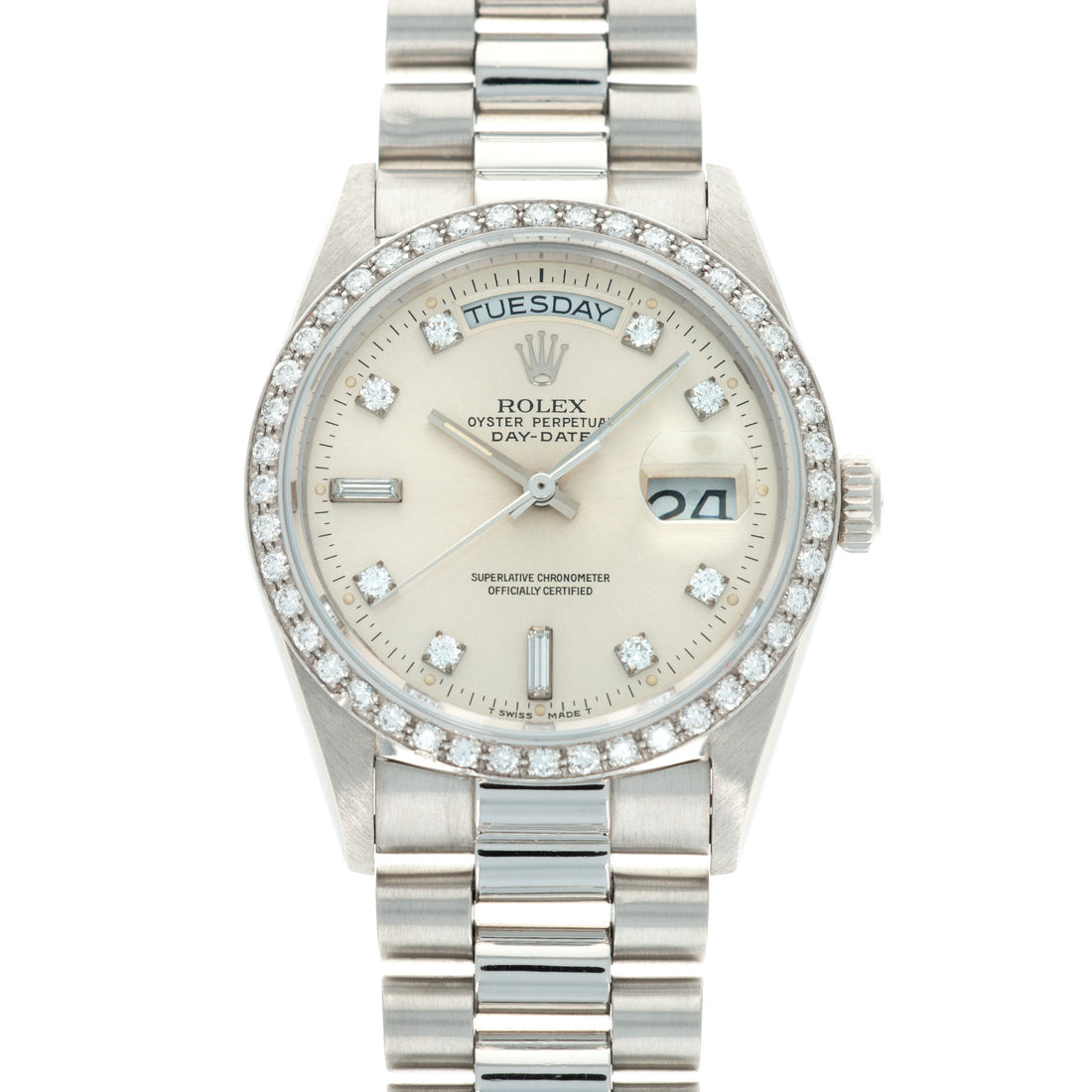 Rolex Platinum Day-Date Ref 18046 with Diamond Bezel and Diamond Dial