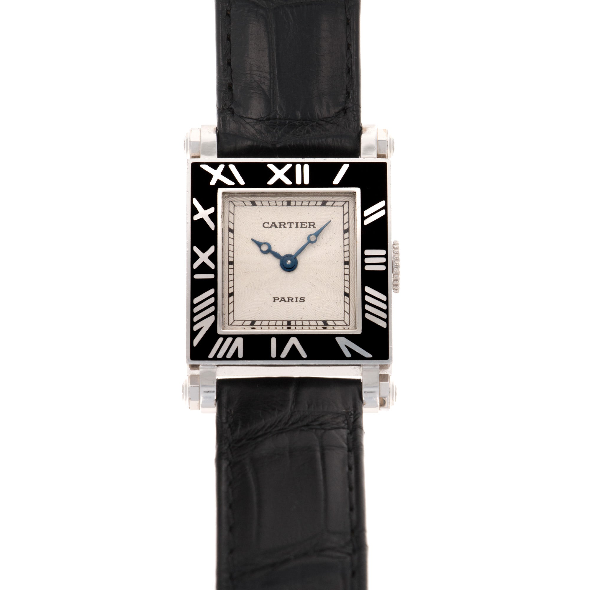 Cartier - Cartier White Gold Rectangulaire a Pattes Vis Armurier Enamel Tank Watch - The Keystone Watches
