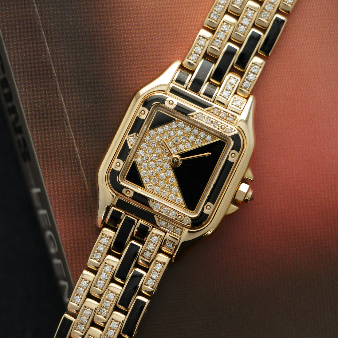 Cartier Yellow Gold Panthere Enamel Diamond Watch