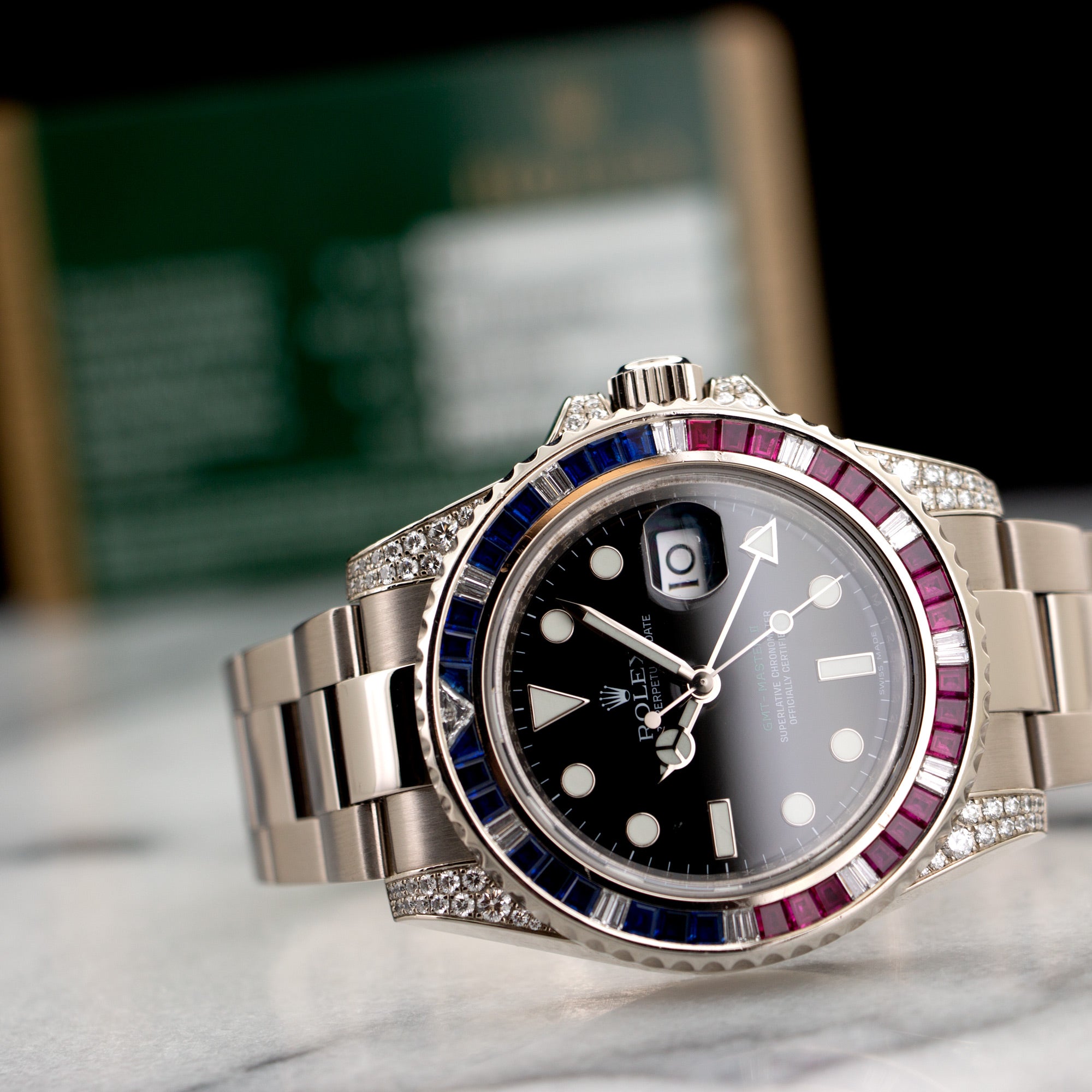 Rolex - Rolex White Gold GMT-Master II Sapphire Ruby Diamond Watch Ref. 116759 - The Keystone Watches