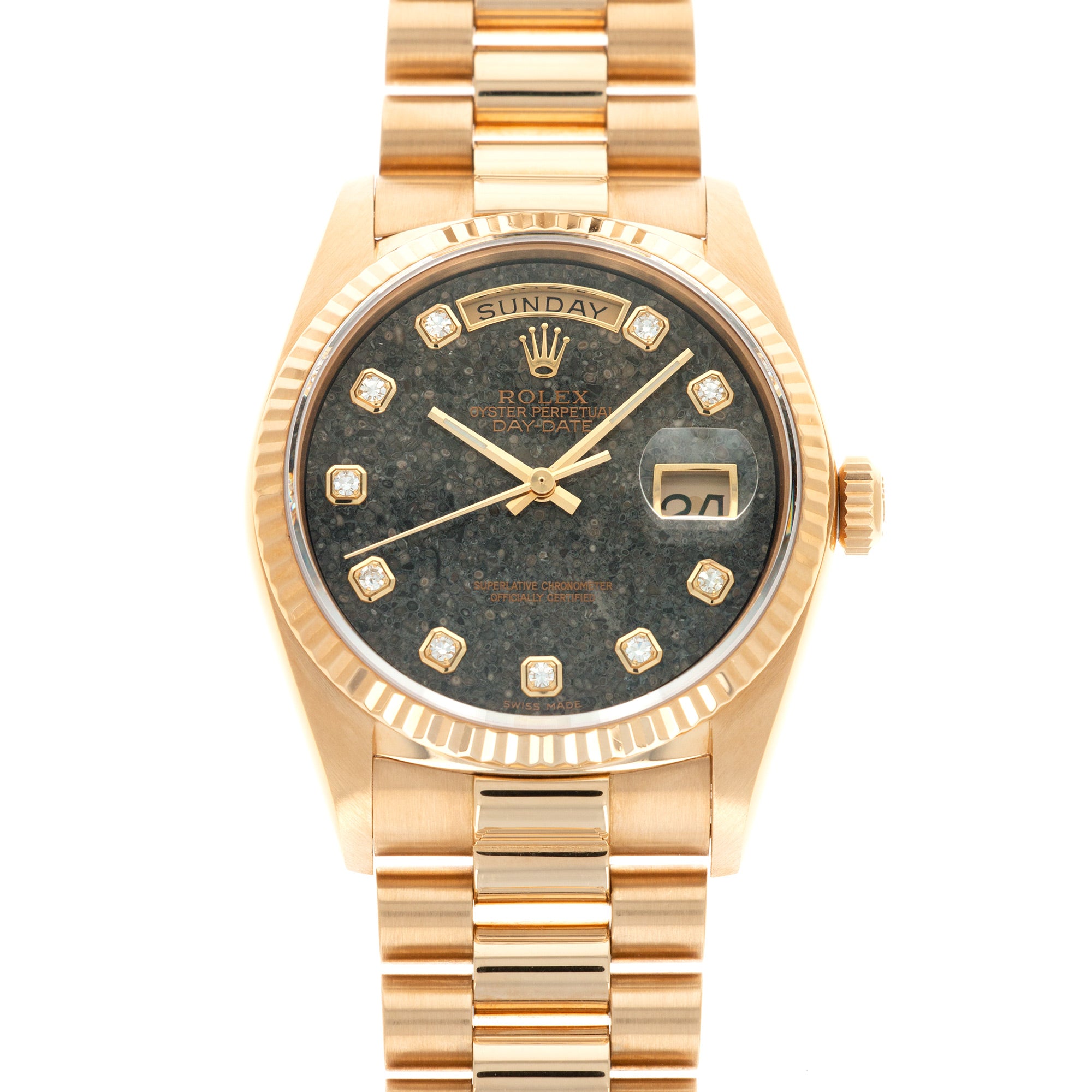 Rolex - Rolex Yellow Gold Jurassic Park Fossil Dial Day-Date Ref. 18038 - The Keystone Watches