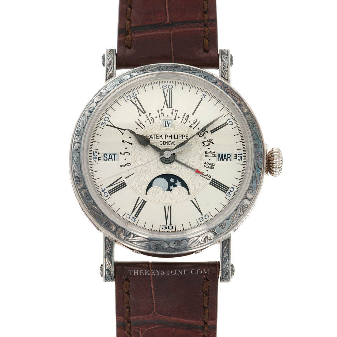 Patek Philippe White Gold Perpetual Hand-Engraved Watch Ref. 5160