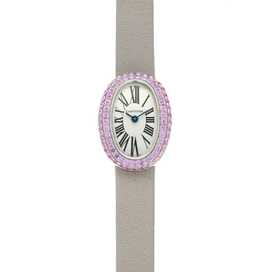 Cartier White Gold Baignoire Pink Sapphire Watch