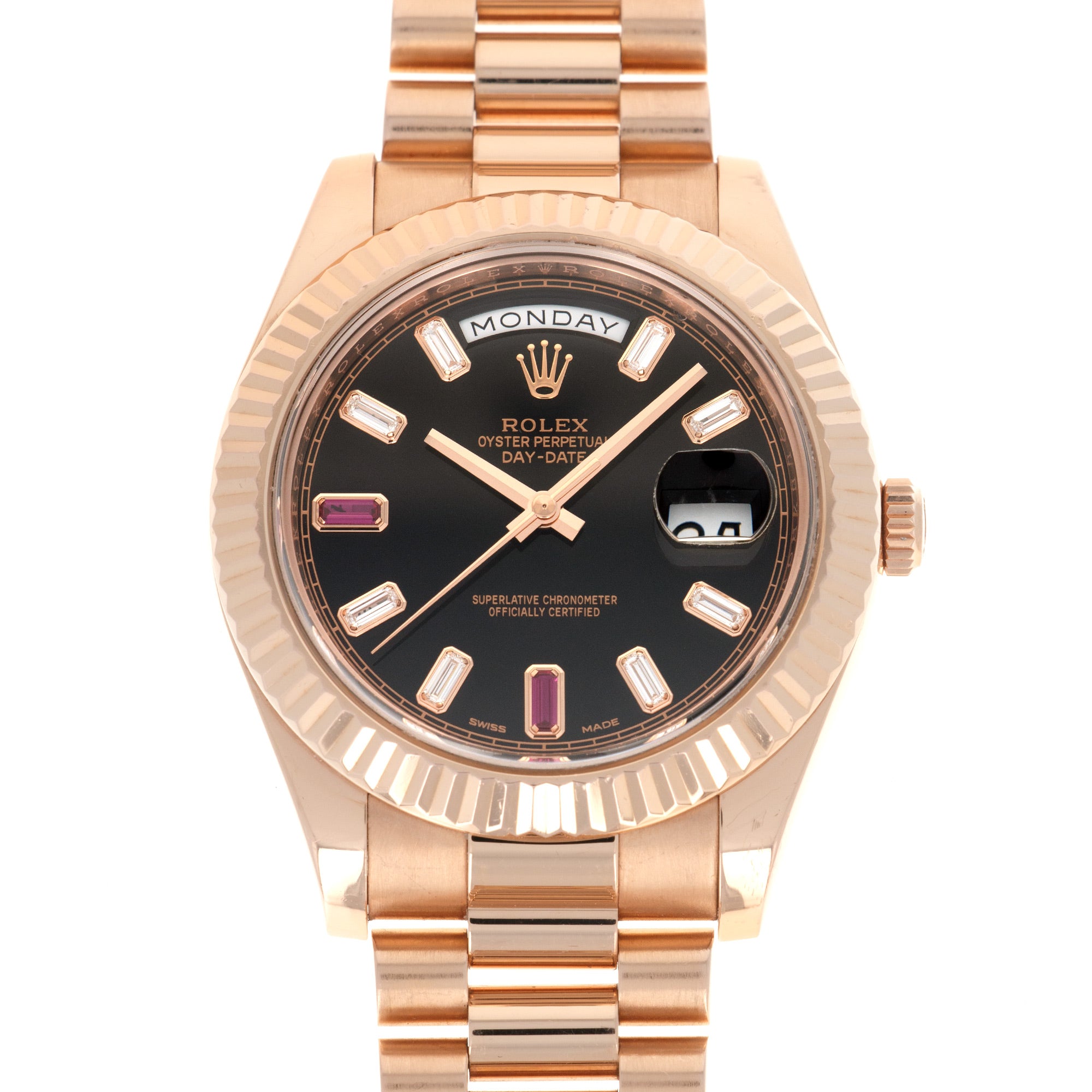 Rolex - Rolex Rose Gold Day-Date II Diamond Ruby Watch Ref. 218235 - The Keystone Watches