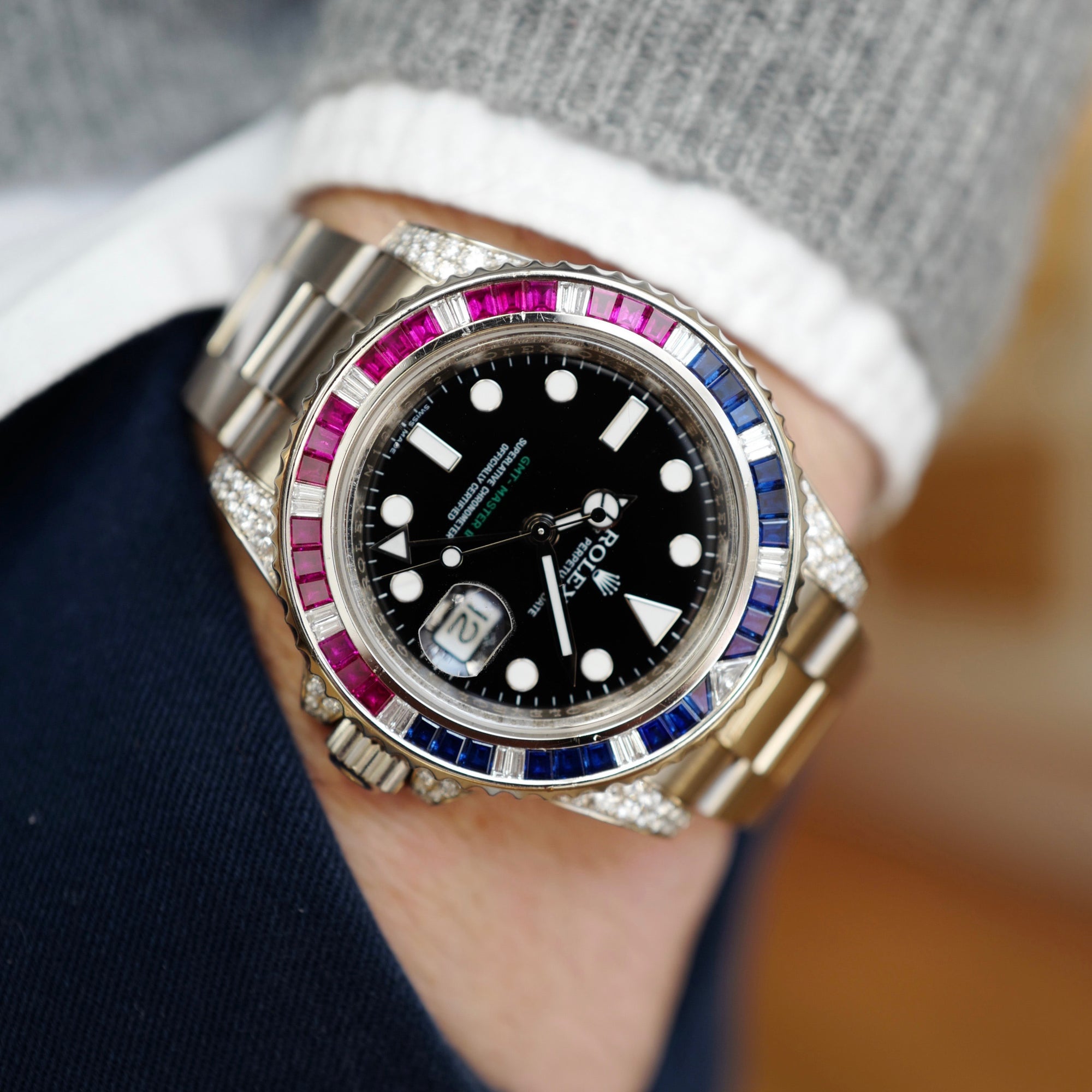 Rolex - Rolex White Gold GMT-Master II Sapphire Ruby Diamond Watch Ref. 116759 - The Keystone Watches