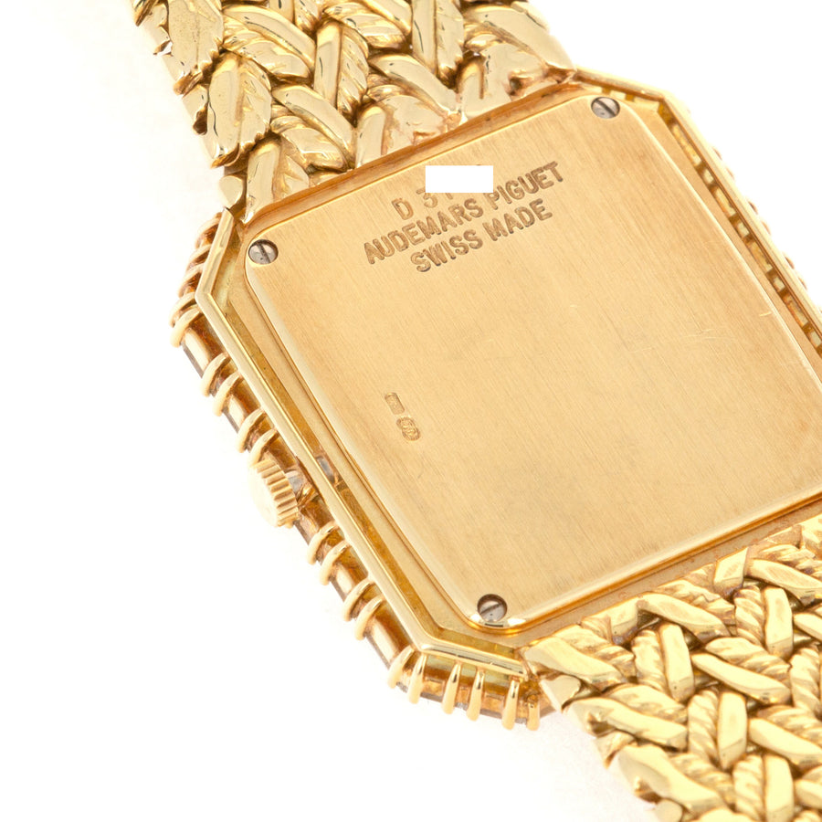 Audemars Piguet Vintage 14760BA 18k YG  Overall Mint Original Condition Unisex 18k YG Pave Diamond Dial 20 X 32mm Manual 1980s Yellow Gold Bracelet  (195mm) Leather Travel Case 