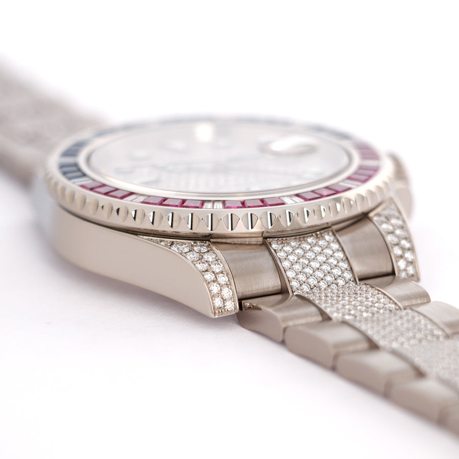 Rolex White Gold GMT-Master II Diamond Sapphire Ruby Watch Ref. 11675