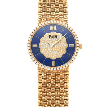 Piaget Yellow Gold Watch Ref. 9066 with Diamond Bezel and Lapis and Diamond Dial