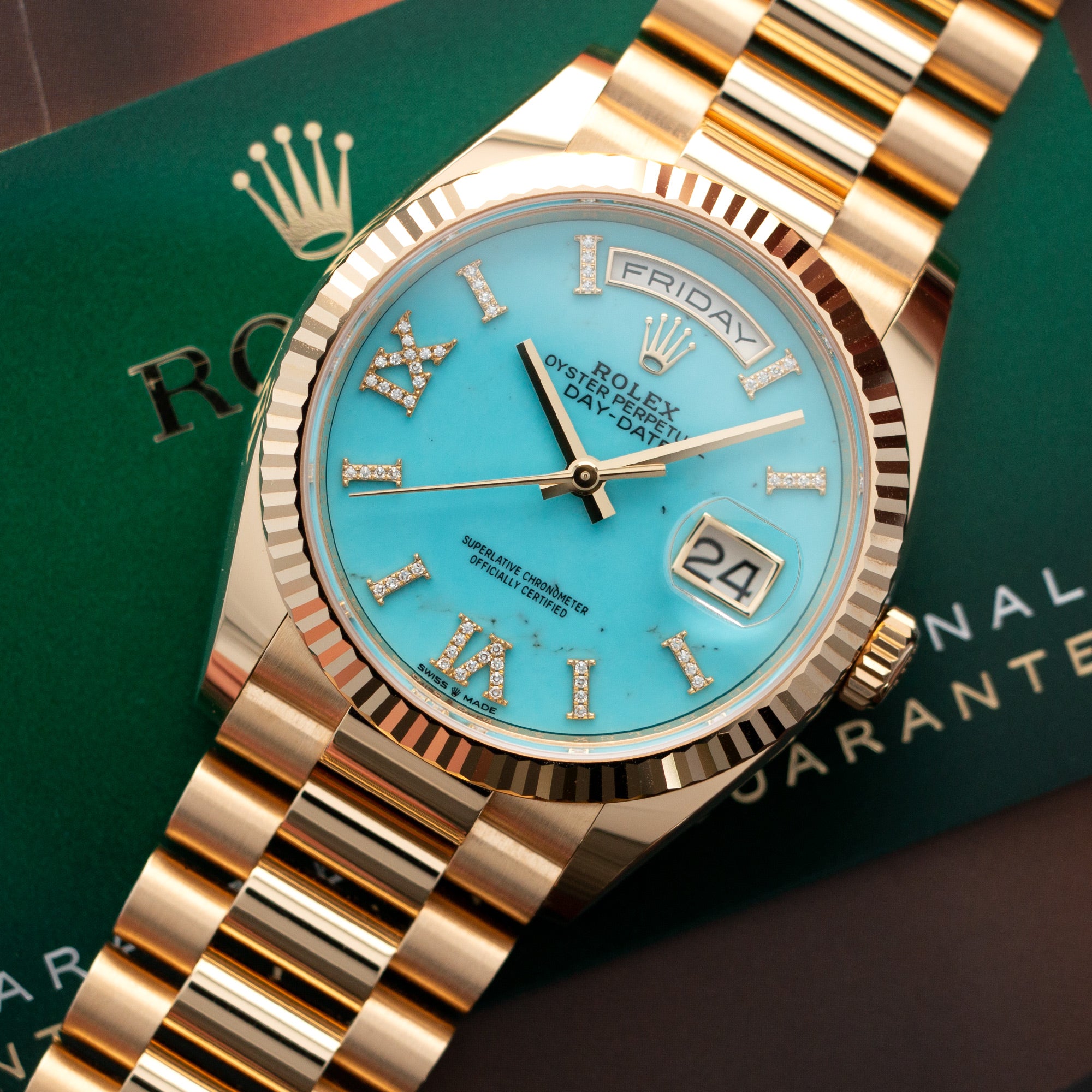 Rolex - Rolex Yellow Gold Day-Date Turquoise Diamond Watch Ref. 128238 - The Keystone Watches