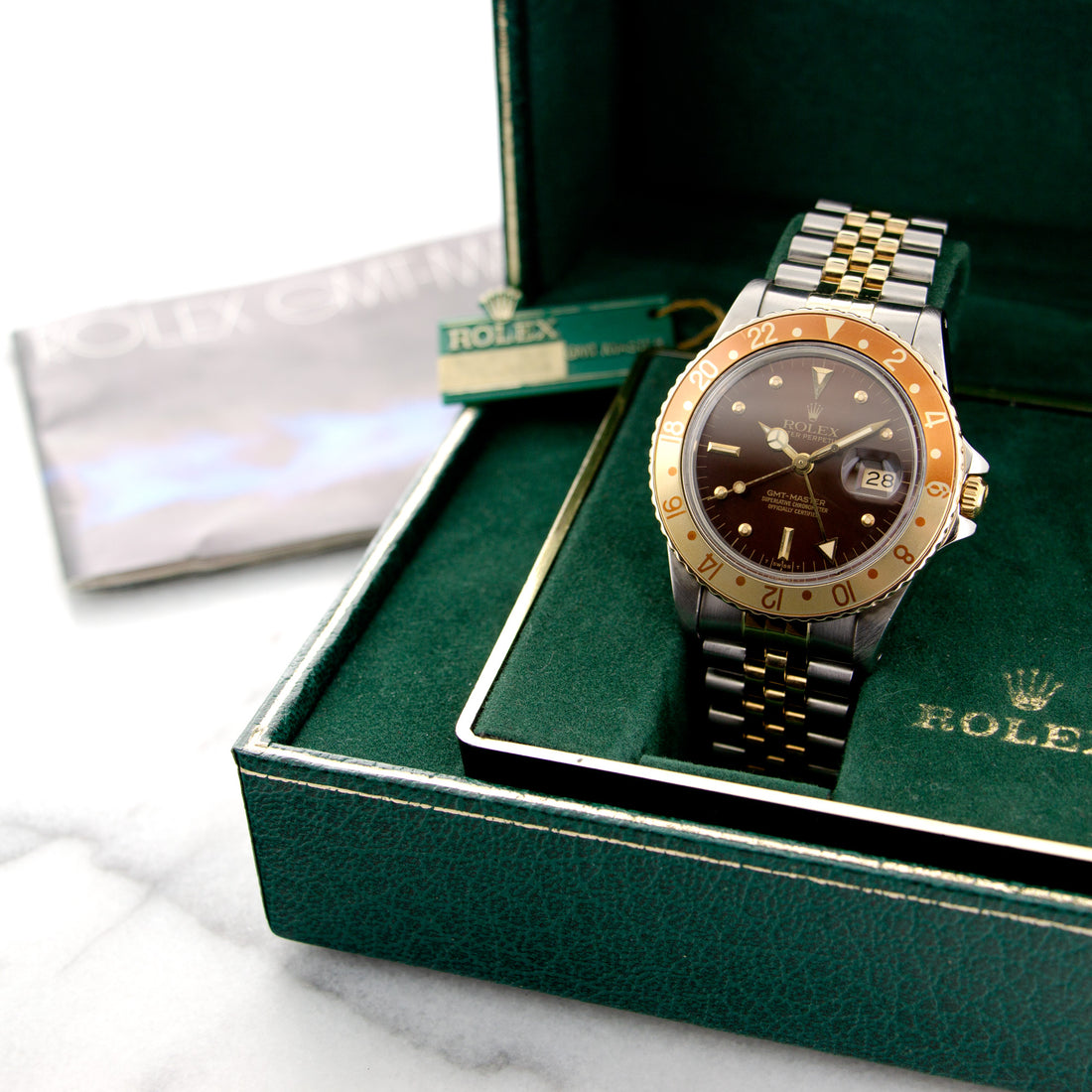 Rolex Two-Tone GMT-Master Root Beer Watch, With Original Box, Hangtag and Manual
