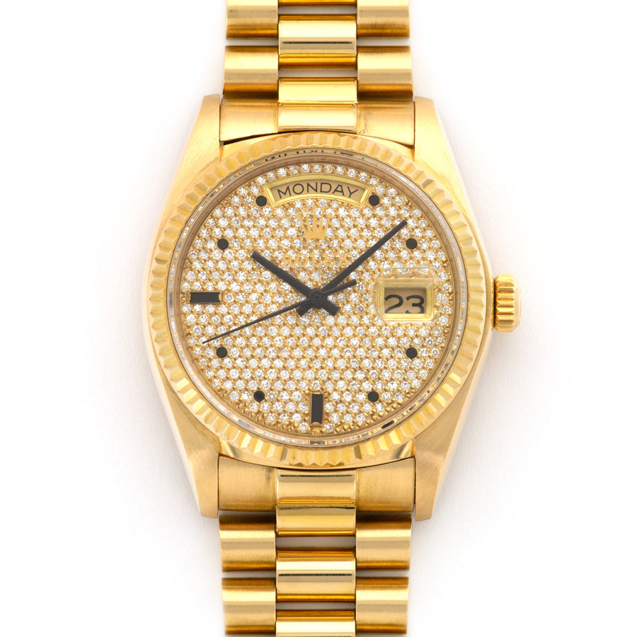 Rolex Yellow Gold Day-Date Pave Diamond Watch, from 1981
