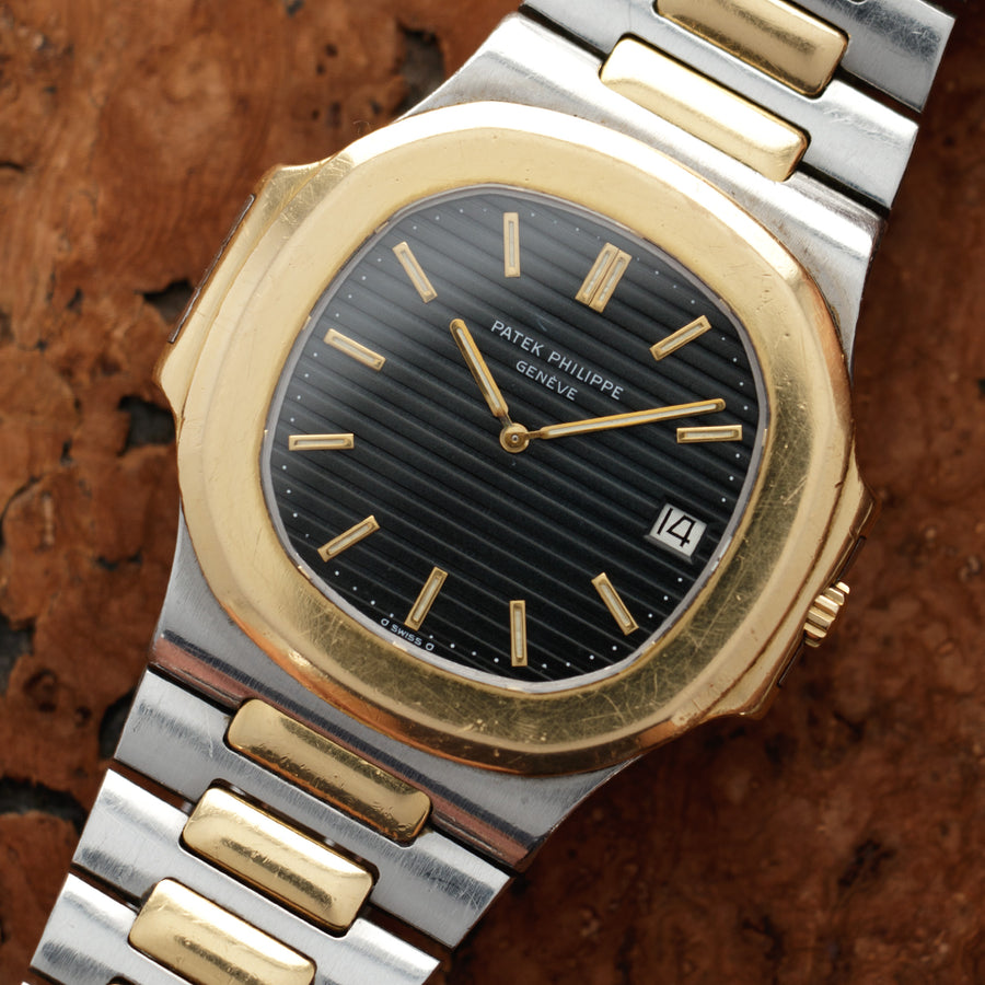 Patek Philippe Nautilus 3700 Two-Tone  Original Condition, Some Hairline Scratches Consistent with Age Unisex Two-Tone Black 40 mm Automatic 1970s Two-Tone Bracelet Handmade Travel Pouch 