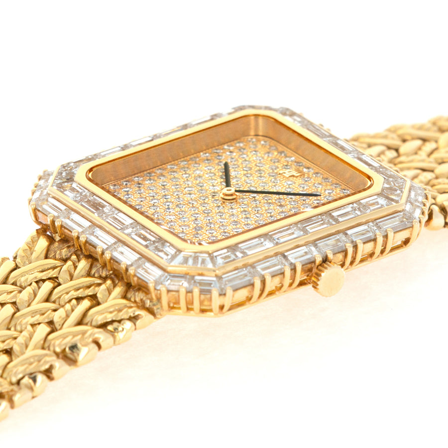 Audemars Piguet Vintage 14760BA 18k YG  Overall Mint Original Condition Unisex 18k YG Pave Diamond Dial 20 X 32mm Manual 1980s Yellow Gold Bracelet  (195mm) Leather Travel Case 