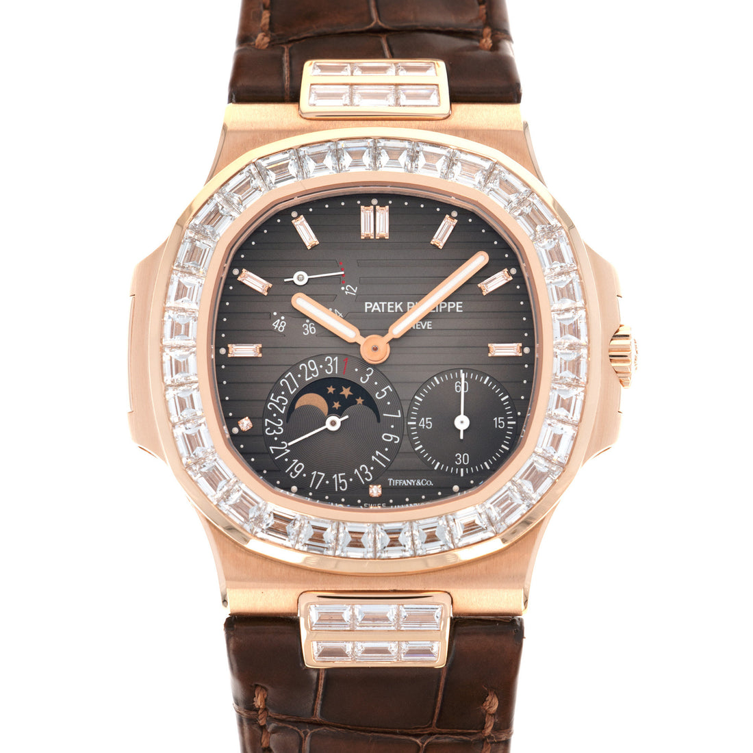 Patek Philippe Nautilus Rose Gold Diamond Bezel & Moon Phase Brown Dial 5724R 001