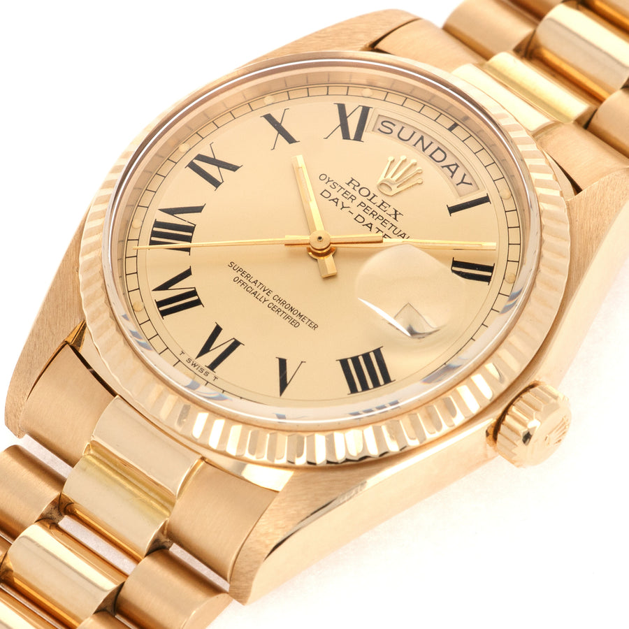 Rolex Day-Date 1803 18k YG  Excellent Overall Condition, No Notable Signs of Wear Unisex 18k YG Champagne with Black Roman Numerals 36 mm Automatic 1976 Yellow Gold (7.25) Original Warranty Paper 
