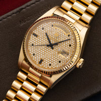 Rolex Yellow Gold Day-Date Pave Diamond Watch, from 1981