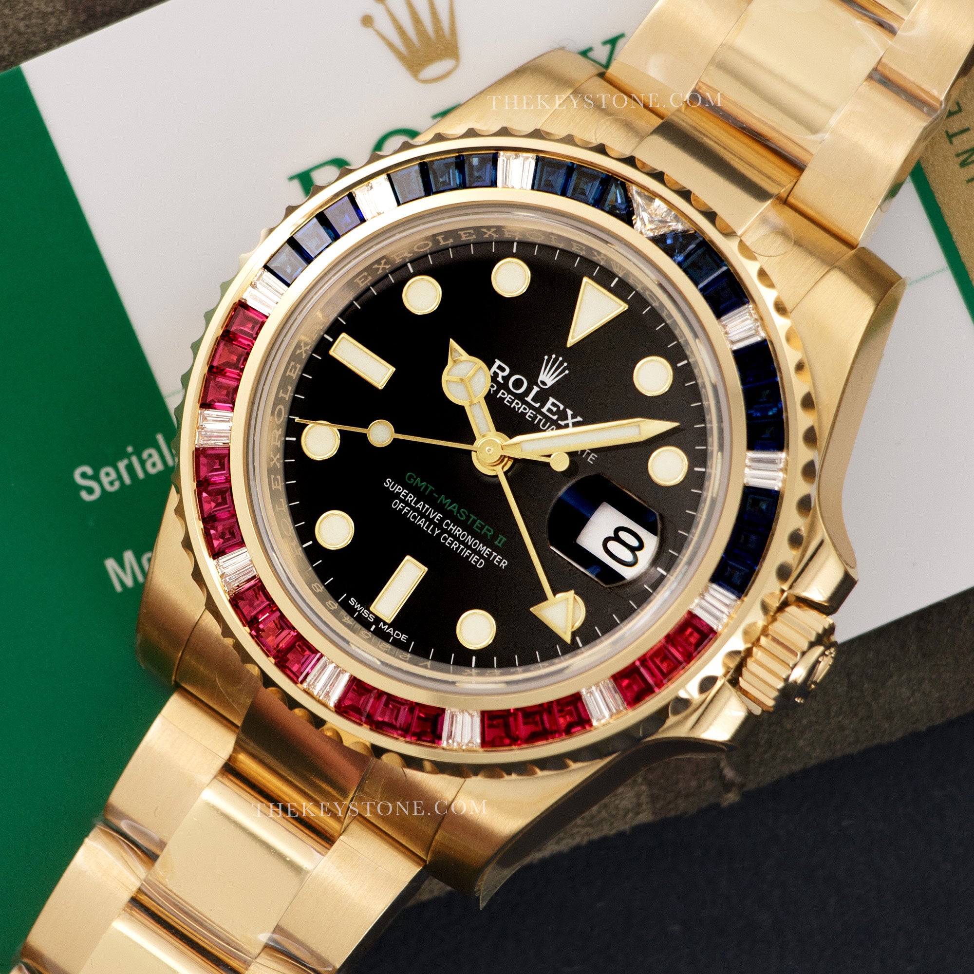 Rolex - Rolex Yellow Gold GMT-Master II Sapphire Ruby Watch Ref. 116748 in Unworn Condition - The Keystone Watches