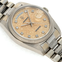 Rolex White Gold Day-Date Bark Watch Ref. 18079 with Salmon Jubilee Dial